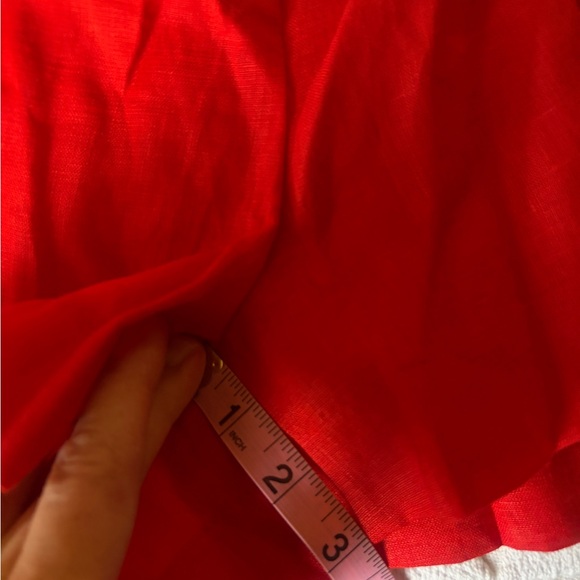 New with tags J Crew Bright Fiery Red High-Waisted linen shorts.  Elastic back. - Picture 9 of 13